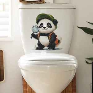 Adorable explorer panda wall sticker with backpack and hat for home bathroom decoration