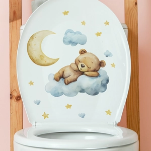 Cartoon sleeping bear on cloud with moon and stars wall sticker for home decoration
