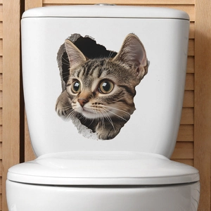 3D Cartoon Cat Toilet Sticker Removable Waterproof PVC Wall Decal For Bathroom Home Decor Vivid Animal Hole Wall Sticker