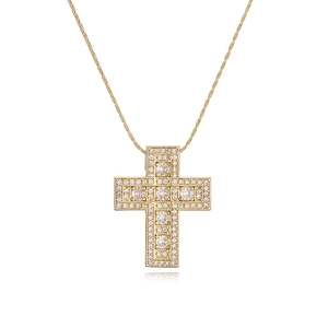 Luxuriöse vergoldete doppellagige Kreuz-Halskette mit funkelnden weißen Zirkonia-Steinen