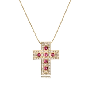 Luxuriöse goldene Kreuzkette mit bunten Zirkonia und Mikro-Pave-Kristallverzierung