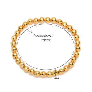 Detalles de la pulsera de cuentas doradas de 6mm con longitud de 17cm y un peso de 9g