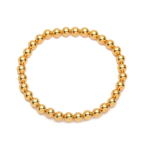 Elegante juego de 7 pulseras minimalistas de cuentas doradas con perlas redondas pulidas