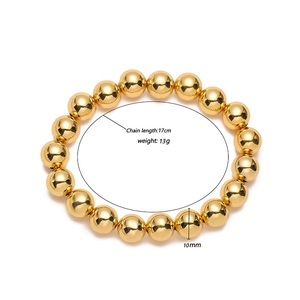 Especificaciones de tamaño para pulsera de cuentas doradas de 10mm, 17cm largo y 13g
