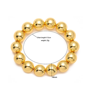 Detalle de pulsera de cuentas doradas de 17,5 cm con cuentas de 14 mm y peso de 22 g