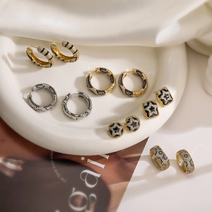 Vintage Ins Stil Kupfer Schmuckset Damen Leoparden Schlangenmuster Stern Emaille Zirkonia Eingelegt Gold Silber Creolen Ringe