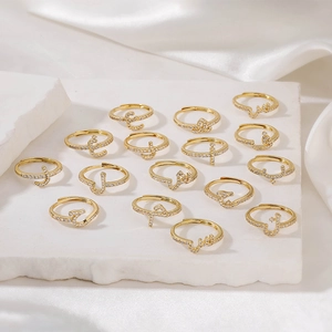 Vintage Arabisch Alfabet Letter Open Ring Voor Vrouwen Koper Zirconia Ingelegd Verstelbare Gepersonaliseerde Hip Hop Ring Sieraden
