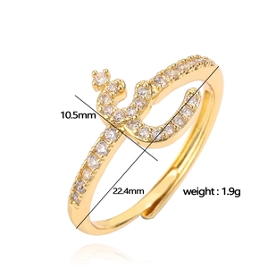 Vintage Arabische letter open ring met 18K goudlaag en fonkelende zirkonia steentjes