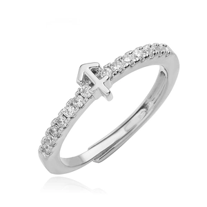 Macro shot of adjustable Sagittarius zodiac ring with sparkling silver cubic zirconia accents