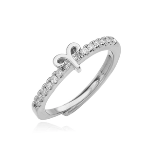 Detailed view of silver Aries zodiac ring with micro-paved cubic zirconia stones