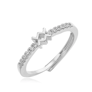 Macro shot of silver adjustable open ring featuring shimmering pavé set cubic zirconia