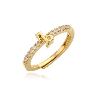 Detail of 18K gold Capricorn zodiac ring with sparkling pave cubic zirconia stones
