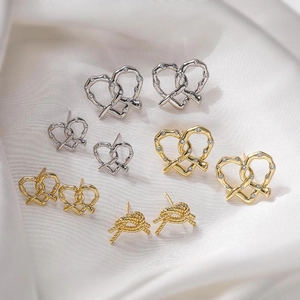 Copper Zirconia Stud Earrings Pretzel Heart Shape Rope Knot Twist Design High End Commute Fashion Jewelry For Women