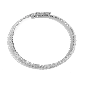 Detail of silver choker with rectangular cubic zirconia and polished metal balls