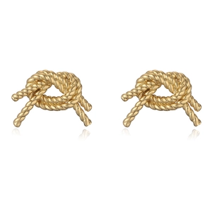 Elegant gold knot stud earrings with woven rope texture and minimalist geometric design
