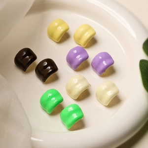 Minimalist Copper Enamel C-Shape Stud Earrings For Women Sweet Candy Color Drip Oil Geometric Bean Shaped Daily Jewelry