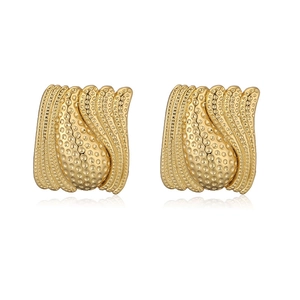 Orecchini geometrici a perno in oro 18K con trama ondulata vintage e dettagli a rilievo