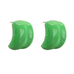 Dopamine candy-colored C-shaped green enamel bean earrings in polished metal