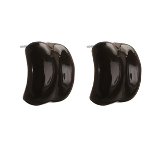 Polished black enamel bean stud earrings in a minimalist C-shape for women