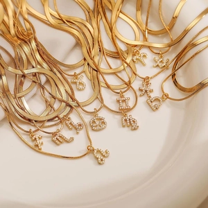 Double Layer Zodiac Constellation Pendant Necklace Copper Zirconia Herringbone Snake Bone Chain Gold Silver For Women