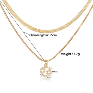 Double-layer gold snake chain necklace with a Cancer zodiac pendant and white zircon stones