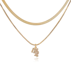 Detail of gold double-layer herringbone chain with a crystal Virgo zodiac sign pendant