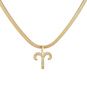 Gouden Ram sterrenbeeld hanger ketting met zirkonia stenen op platte slangenketting