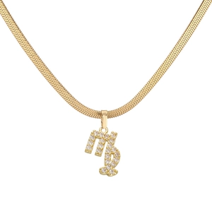 Gouden platte slangenketting met Maagd sterrenbeeld hanger en sprankelende zirkonia