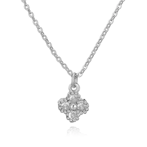 Elegant silver clover necklace with sparkling crystals on a minimalist o-chain link