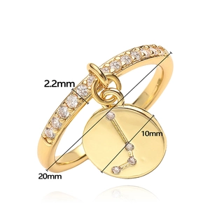 Adjustable 18K gold zodiac ring with sparkling cubic zirconia pavé and star sign pendant