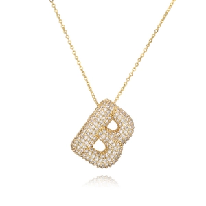 Collana dorata hip hop con ciondolo a lettera B a bolla ricoperto di zirconi scintillanti