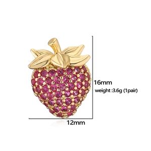 Pink strawberry stud earring dimensions 16mm height and 12mm width with gold plating