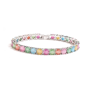 Eleganter Silberarmband mit regenbogenfarbenen, rund geschliffenen Zirkonia-Steinen