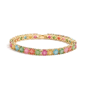 Luxus-Regenbogen-Tennisarmband mit bunten Kristallen auf vergoldetem Metall
