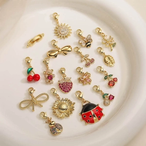 DIY Copper Gold Plated Zircon Charm Pendant With Lobster Clasp Fruit Animal Flower Enamel Charms For Necklace Jewelry Making
