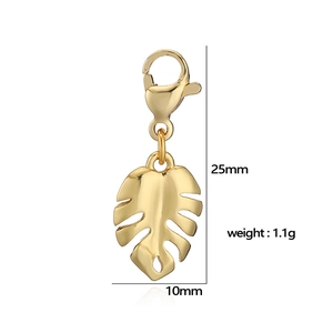 Golden monstera leaf charm pendant with lobster clasp and hollow design, 25mm height
