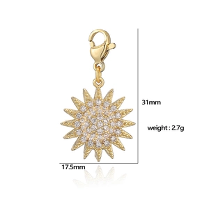 Detail view of sunflower pendant with white cubic zirconia and lobster clasp 31mm