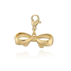Polished gold bow pendant charm with secure lobster clasp for DIY jewelry making