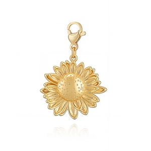 Detailed view of sunflower pendant with golden finish and functional lobster clasp