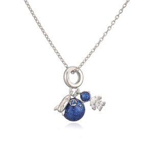 Creative astronaut and planet pendant necklace with blue enamel and silver rocket charms