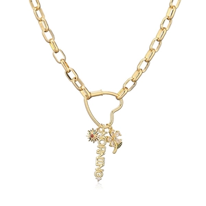 Collana a catena dorata con chiusura a cuore e ciondoli a sole, fiore e MORNING