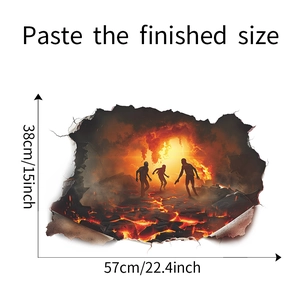 Detailed size chart for 3D broken wall zombie wall sticker showing dimensions 57x38cm