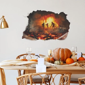 3D Halloween wall decal with fire zombie design for living room and home decoration