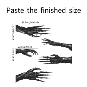 Dimensions détaillées des autocollants muraux griffes articulées pour décor d'Halloween