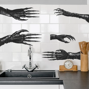 Stickers muraux main de fantôme noire Halloween pour déco avec griffes effrayantes
