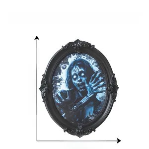 Detailed dimensions of Halloween horror mirror wall sticker featuring a zombie portrait