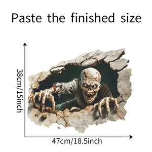 Detailed view showing the 38x47cm dimensions of a 3D zombie wall decal