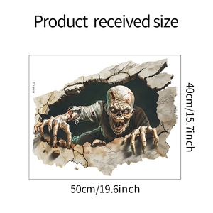Detailed size specifications for 3D zombie wall sticker measuring 50x40cm model HY-F132