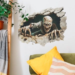 3D Horror Zombie Breaking Through Wall Sticker Halloween Home Decoration PVC Removable Realistic Undead Wall Decal For Living Room