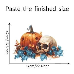 Detailed size specification for Halloween skull pumpkin and holly leaf wall sticker